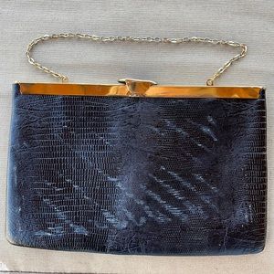 Vintage ETRA Navy Blue leather clutch handbag Formal Evening Elegant extra slim